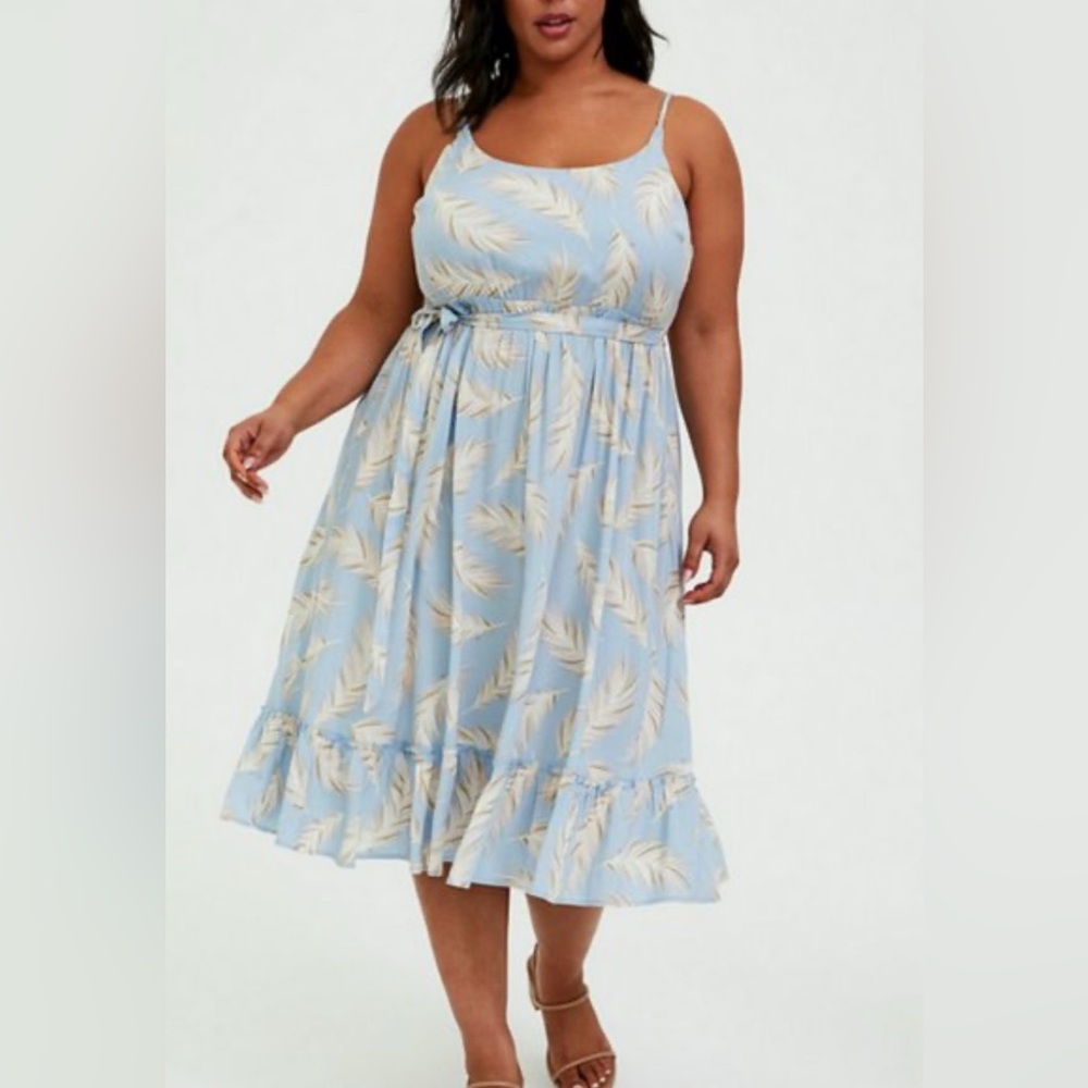 Torrid Light Blue Feather Print Midi Dress